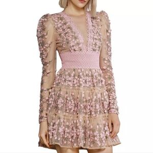Women's Blush Pink Embellished Lace Fit & Flare Dress